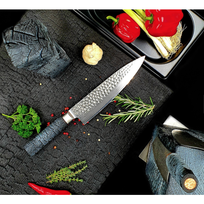 Cuttworx Flamewood Chef's Knife Damascus Steel VG10 — WoodsIn Meat
